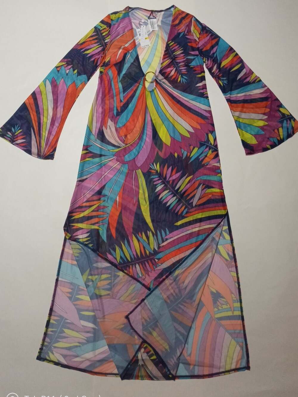 Trina Turk Paralia Multicolor Sheer Long-Sleeve Maxi Swim Cover-Up - Picture 7 of 11